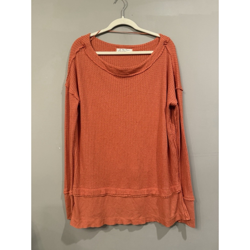 Free‎ People Women Top Sz XS We The Free Orange Waffle Thermal Knit North Shore